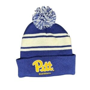 Pitt Panthers Unisex Blue Striped Beanie Hat with Pom Pom